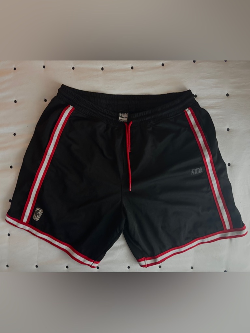 NBA Black Athletic Shorts with Red Trim and Drawstring